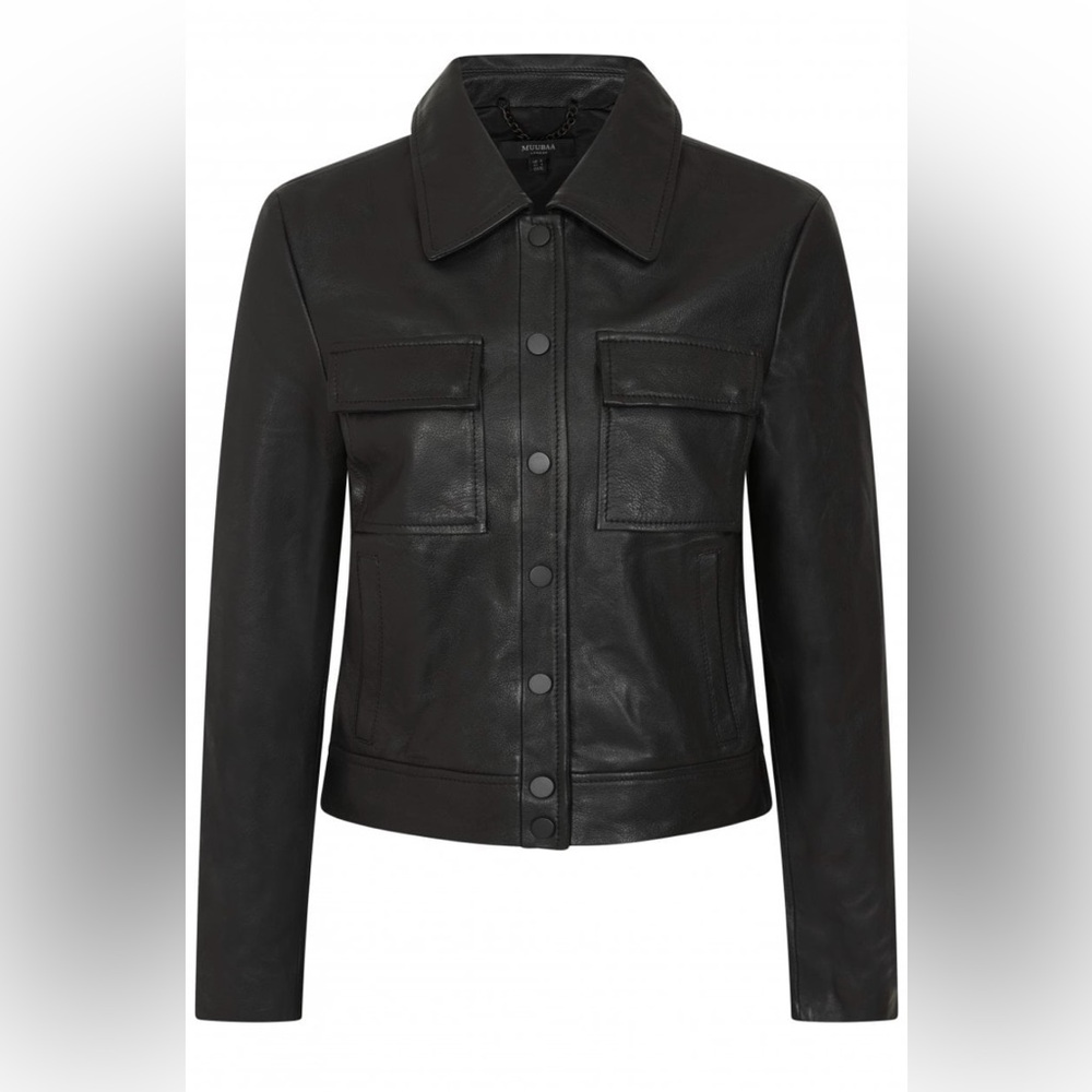 New w/o tags. Never worn! Muubaa London black leather jacket. Size US 4